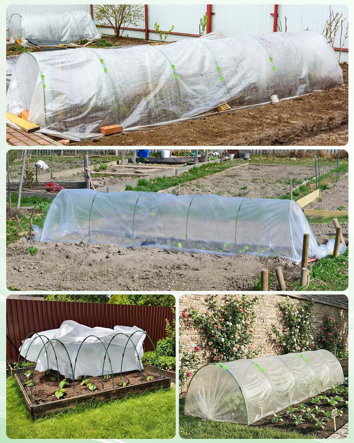 60Pcs Garden Hoops for Raised Beds, 12Sets Greenhouse Hoops Grow Tunnel, Rust-Free Fiberglass Support Hoops Frame for Netting Shade Cloth Cover, DIY Plant Support Garden Stakes