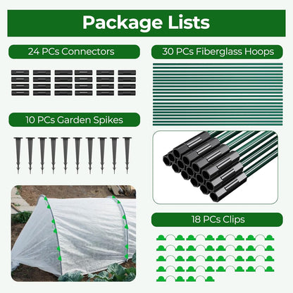 60Pcs Garden Hoops for Raised Beds, 12Sets Greenhouse Hoops Grow Tunnel, Rust-Free Fiberglass Support Hoops Frame for Netting Shade Cloth Cover, DIY Plant Support Garden Stakes