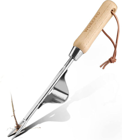 Weed Puller Tool, V-Shaped Forks and Metal Leverage Base