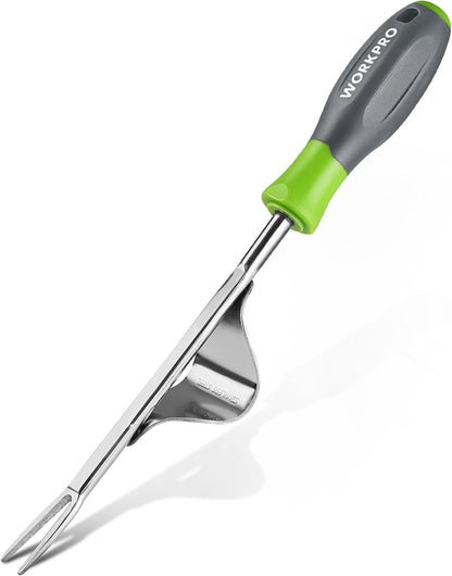 Weed Puller Tool, V-Shaped Forks and Metal Leverage Base