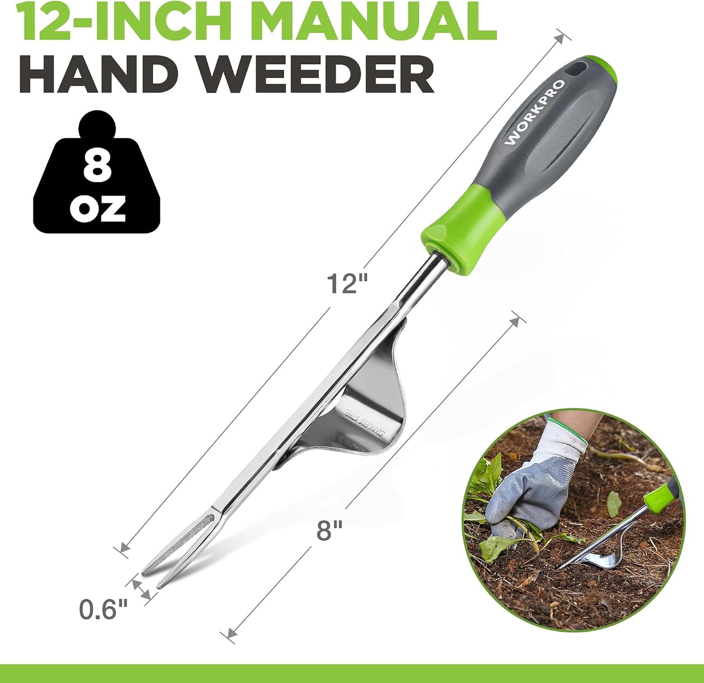 Weed Puller Tool, V-Shaped Forks and Metal Leverage Base
