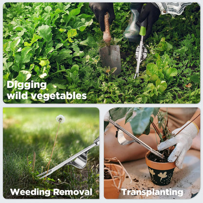 Weed Puller Tool, V-Shaped Forks and Metal Leverage Base