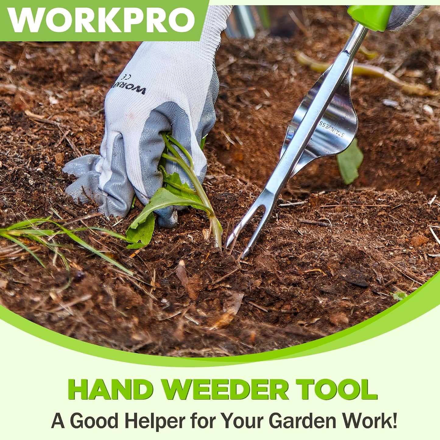 Weed Puller Tool, V-Shaped Forks and Metal Leverage Base