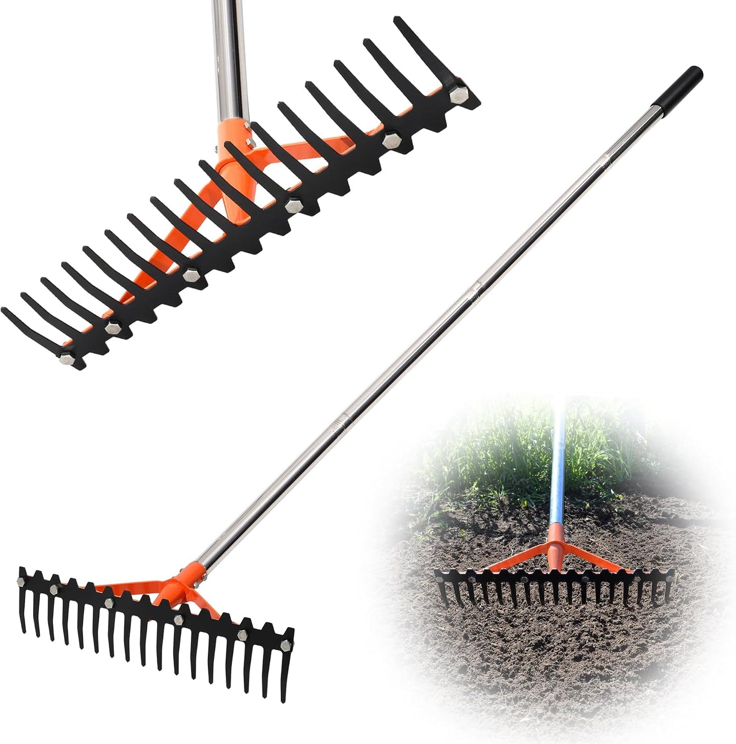 62.5 Inch Thatch Rake for Lawns 18 Sharp Tempered Spring Steel Tines