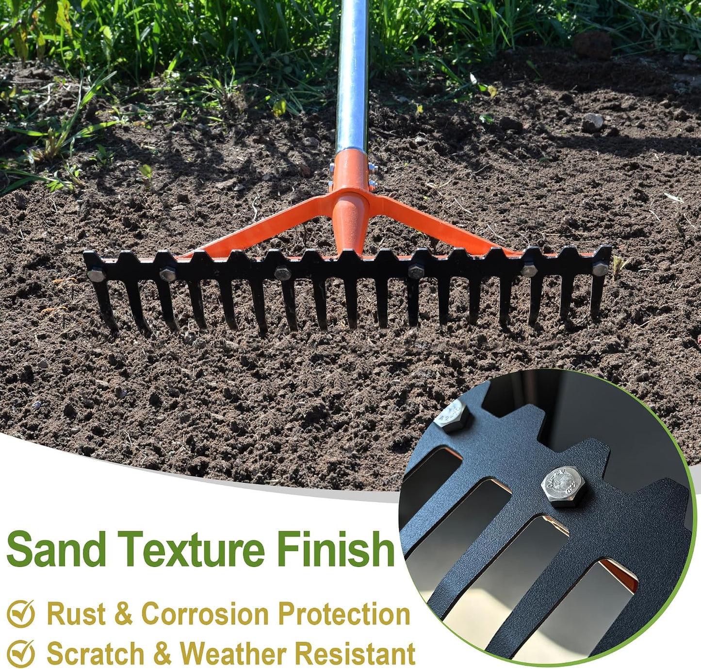 62.5 Inch Thatch Rake for Lawns 18 Sharp Tempered Spring Steel Tines