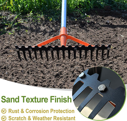 62.5 Inch Thatch Rake for Lawns 18 Sharp Tempered Spring Steel Tines