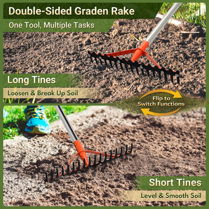 62.5 Inch Thatch Rake for Lawns 18 Sharp Tempered Spring Steel Tines