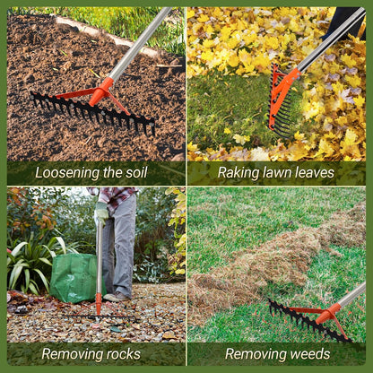 62.5 Inch Thatch Rake for Lawns 18 Sharp Tempered Spring Steel Tines