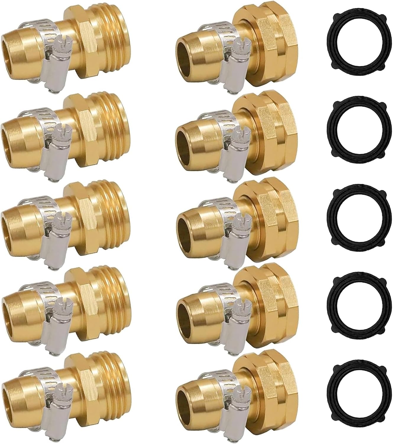 Garden Hose Repair Connector with Clamps, Fit for 3/4" or 5/8" Garden Hose Fitting, Male and Female Hose Adapter Water Hose Repair Kit, 5 Set