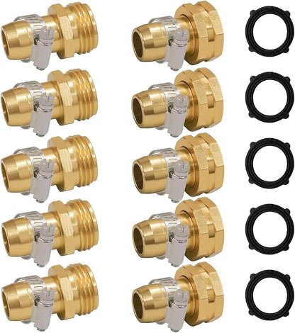 Garden Hose Repair Connector with Clamps, Fit for 3/4" or 5/8" Garden Hose Fitting, Male and Female Hose Adapter Water Hose Repair Kit, 5 Set