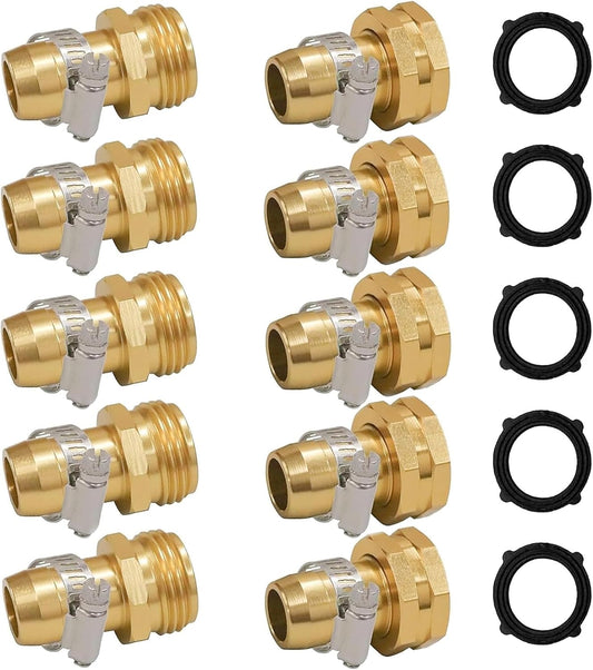 Garden Hose Repair Connector with Clamps, Fit for 3/4" or 5/8" Garden Hose Fitting, Male and Female Hose Adapter Water Hose Repair Kit, 5 Set