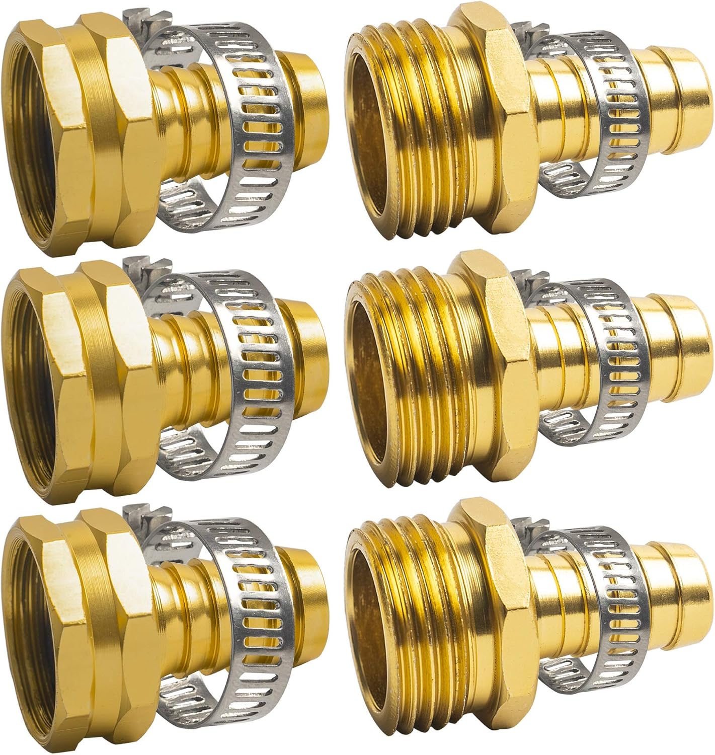 Garden Hose Repair Connector with Clamps, Fit for 3/4" or 5/8" Garden Hose Fitting, Male and Female Hose Adapter Water Hose Repair Kit, 5 Set