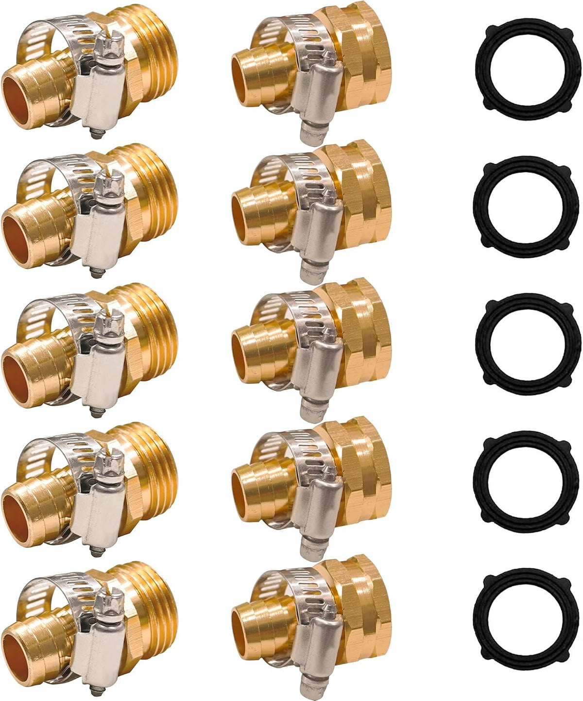 Garden Hose Repair Connector with Clamps, Fit for 3/4" or 5/8" Garden Hose Fitting, Male and Female Hose Adapter Water Hose Repair Kit, 5 Set