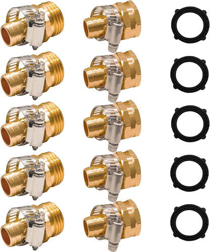 Garden Hose Repair Connector with Clamps, Fit for 3/4" or 5/8" Garden Hose Fitting, Male and Female Hose Adapter Water Hose Repair Kit, 5 Set