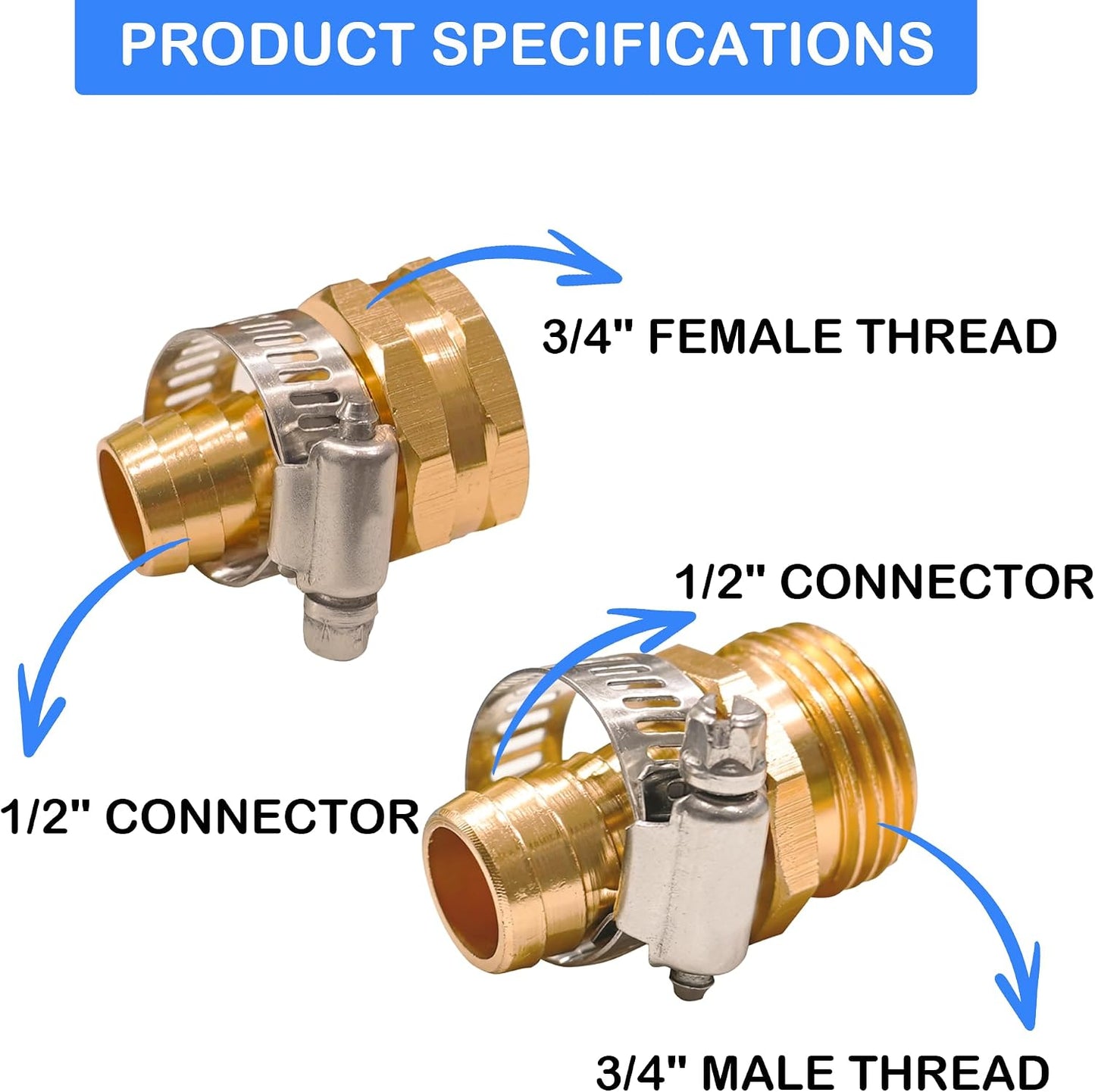 Garden Hose Repair Connector with Clamps, Fit for 3/4" or 5/8" Garden Hose Fitting, Male and Female Hose Adapter Water Hose Repair Kit, 5 Set