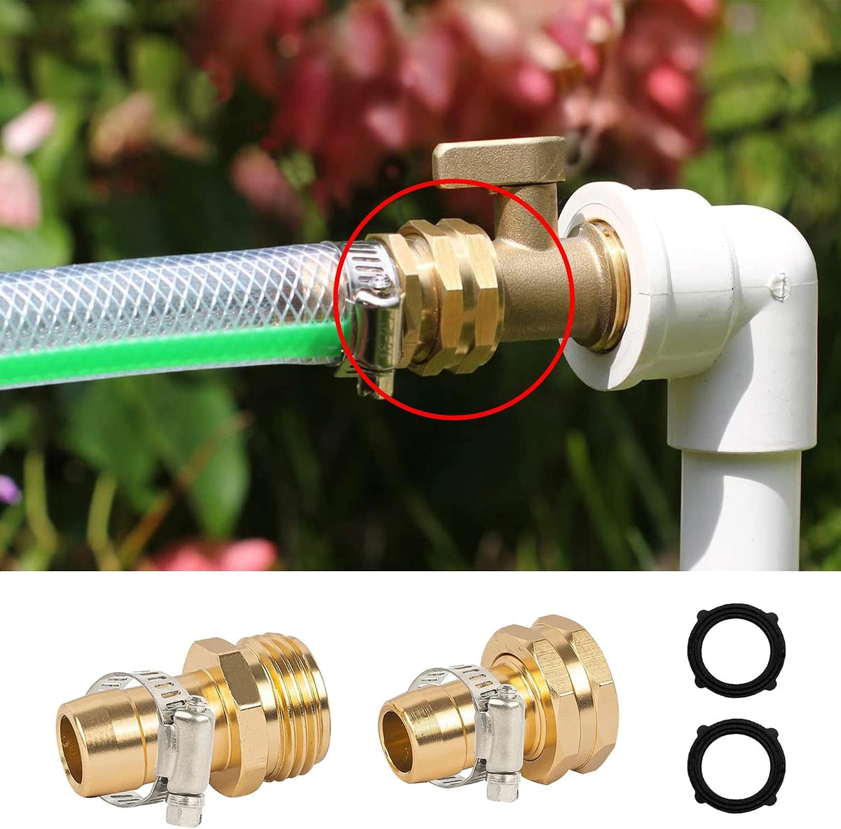 Garden Hose Repair Connector with Clamps, Fit for 3/4" or 5/8" Garden Hose Fitting, Male and Female Hose Adapter Water Hose Repair Kit, 5 Set