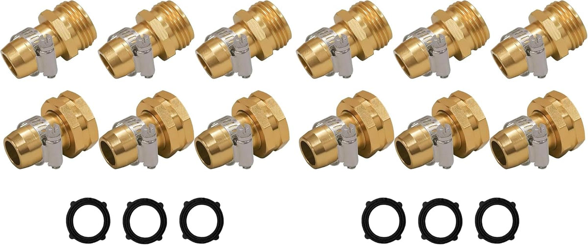 Garden Hose Repair Connector with Clamps, Fit for 3/4" or 5/8" Garden Hose Fitting, Male and Female Hose Adapter Water Hose Repair Kit, 5 Set