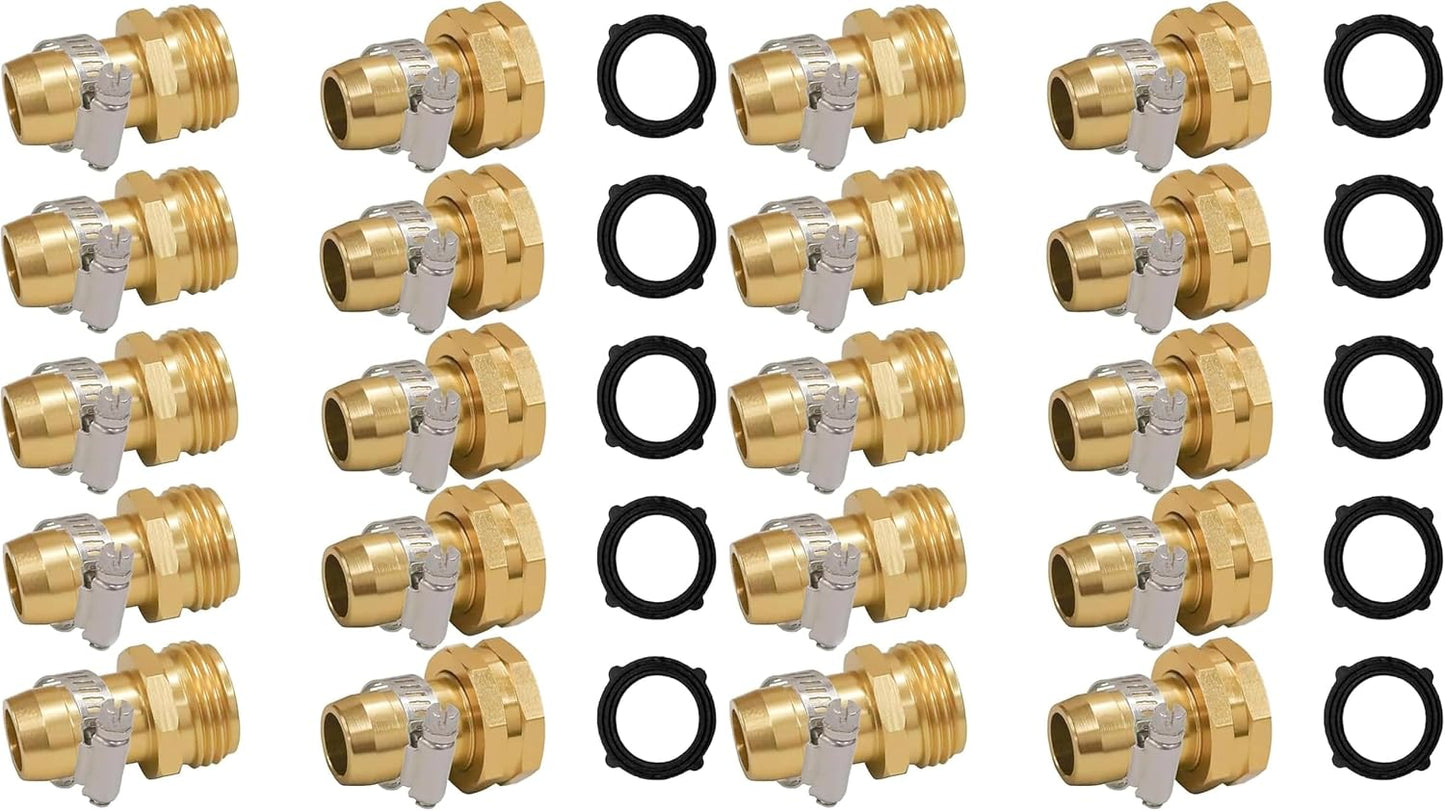 Garden Hose Repair Connector with Clamps, Fit for 3/4" or 5/8" Garden Hose Fitting, Male and Female Hose Adapter Water Hose Repair Kit, 5 Set
