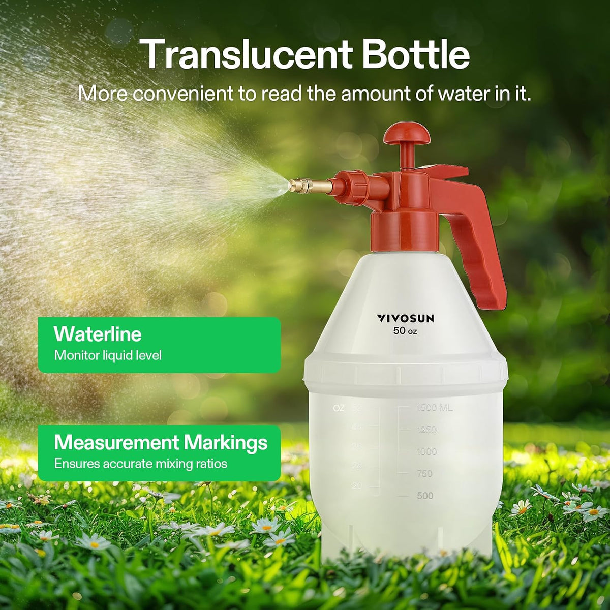 50oz Pump Sprayer, Handheld Garden Water Sprayer Bottle