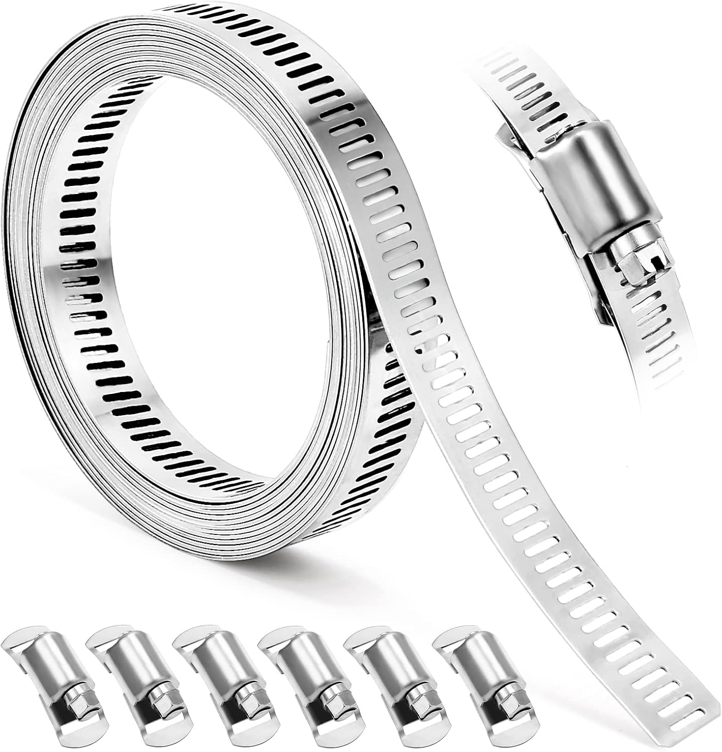 Hose Clamps, DIY 13 FT Metal Strap + 8 Fasteners, Hose Clamps Stainless Steel, Large Adjustable Hose Clamp Pipe Clamp for Pipe Automotive Mechanical Applications