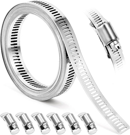 Hose Clamps, DIY 13 FT Metal Strap + 8 Fasteners, Hose Clamps Stainless Steel, Large Adjustable Hose Clamp Pipe Clamp for Pipe Automotive Mechanical Applications