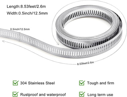 Hose Clamps, DIY 13 FT Metal Strap + 8 Fasteners, Hose Clamps Stainless Steel, Large Adjustable Hose Clamp Pipe Clamp for Pipe Automotive Mechanical Applications