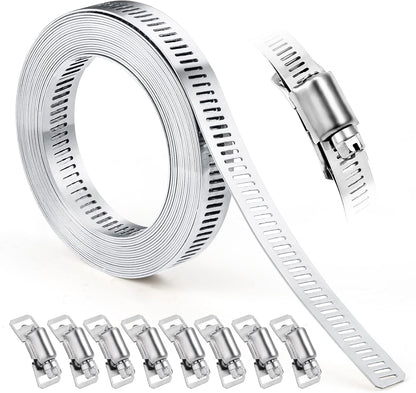 Hose Clamps, DIY 13 FT Metal Strap + 8 Fasteners, Hose Clamps Stainless Steel, Large Adjustable Hose Clamp Pipe Clamp for Pipe Automotive Mechanical Applications