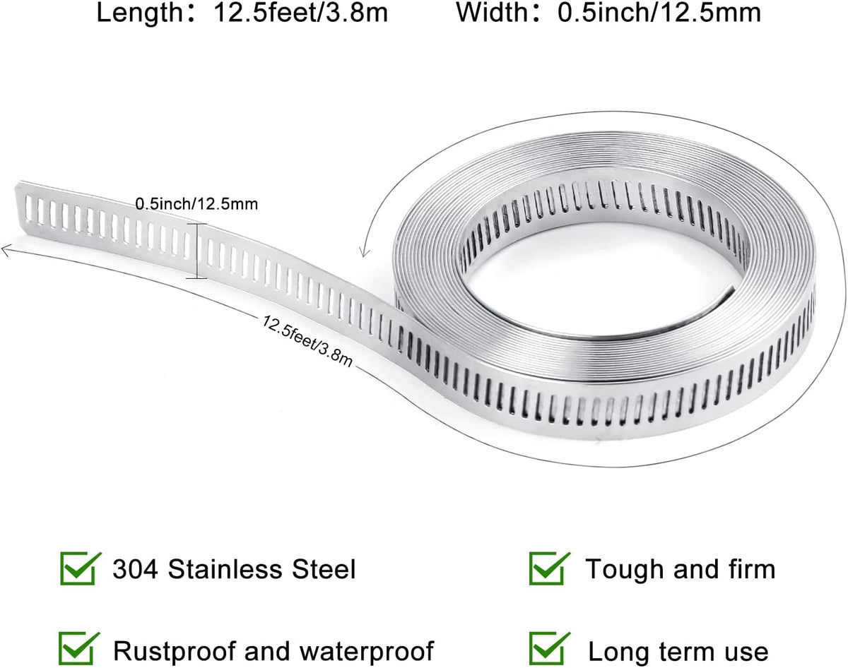 Hose Clamps, DIY 13 FT Metal Strap + 8 Fasteners, Hose Clamps Stainless Steel, Large Adjustable Hose Clamp Pipe Clamp for Pipe Automotive Mechanical Applications