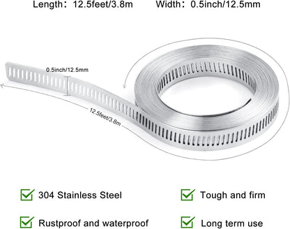 Hose Clamps, DIY 13 FT Metal Strap + 8 Fasteners, Hose Clamps Stainless Steel, Large Adjustable Hose Clamp Pipe Clamp for Pipe Automotive Mechanical Applications