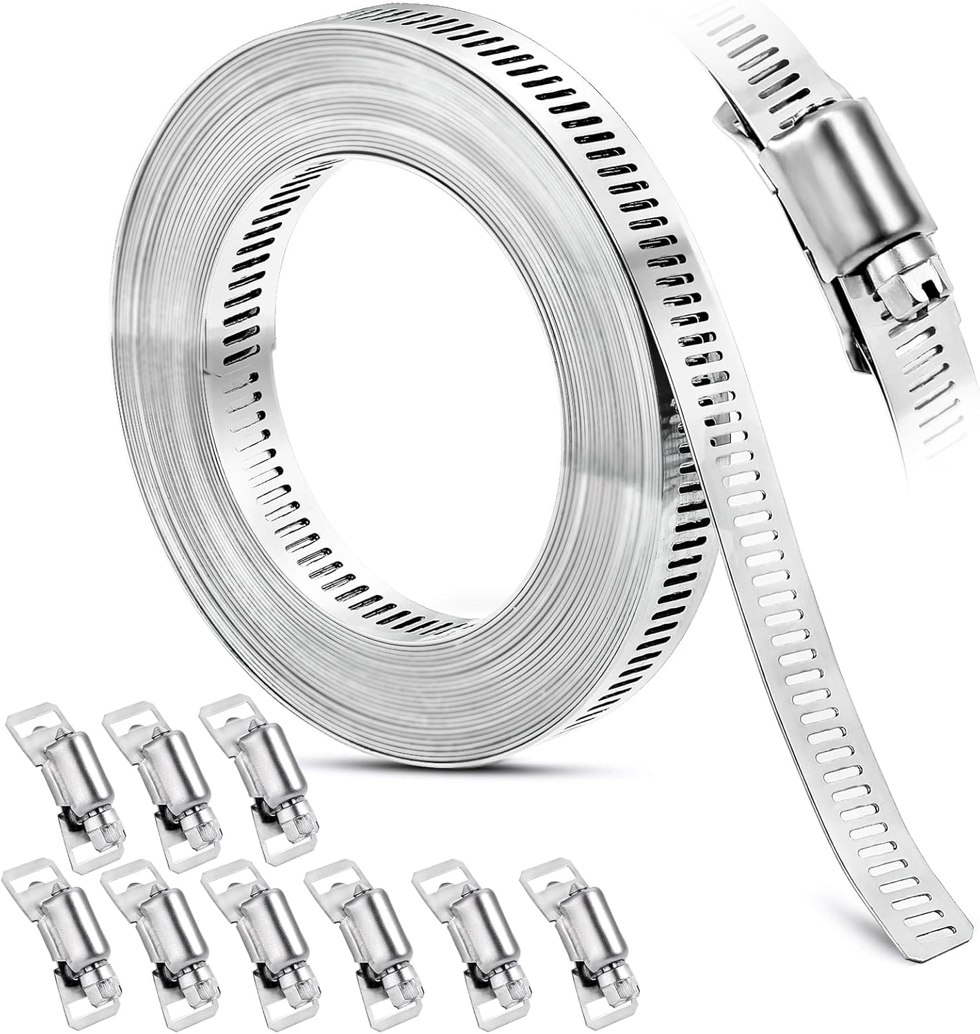 Hose Clamps, DIY 13 FT Metal Strap + 8 Fasteners, Hose Clamps Stainless Steel, Large Adjustable Hose Clamp Pipe Clamp for Pipe Automotive Mechanical Applications