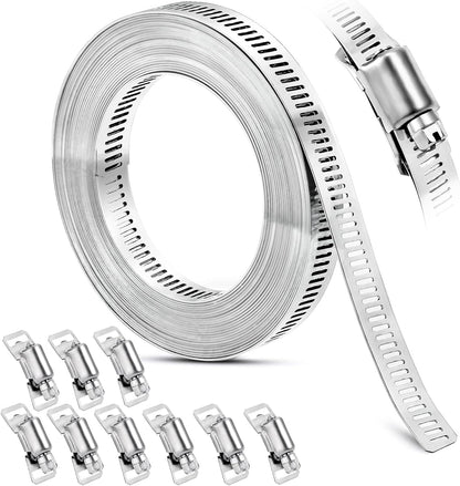 Hose Clamps, DIY 13 FT Metal Strap + 8 Fasteners, Hose Clamps Stainless Steel, Large Adjustable Hose Clamp Pipe Clamp for Pipe Automotive Mechanical Applications