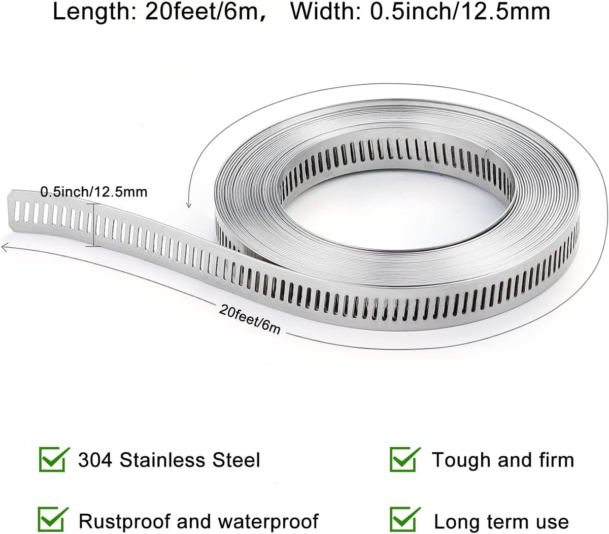 Hose Clamps, DIY 13 FT Metal Strap + 8 Fasteners, Hose Clamps Stainless Steel, Large Adjustable Hose Clamp Pipe Clamp for Pipe Automotive Mechanical Applications