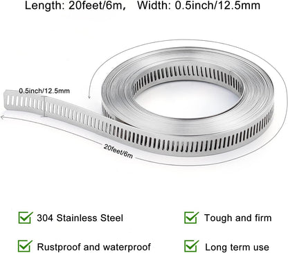 Hose Clamps, DIY 13 FT Metal Strap + 8 Fasteners, Hose Clamps Stainless Steel, Large Adjustable Hose Clamp Pipe Clamp for Pipe Automotive Mechanical Applications