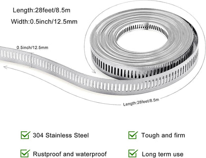 Hose Clamps, DIY 13 FT Metal Strap + 8 Fasteners, Hose Clamps Stainless Steel, Large Adjustable Hose Clamp Pipe Clamp for Pipe Automotive Mechanical Applications