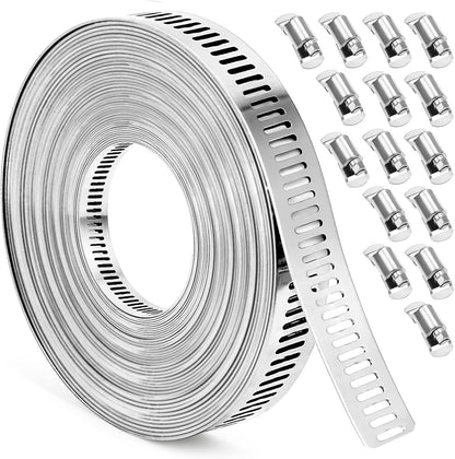 Hose Clamps, DIY 13 FT Metal Strap + 8 Fasteners, Hose Clamps Stainless Steel, Large Adjustable Hose Clamp Pipe Clamp for Pipe Automotive Mechanical Applications