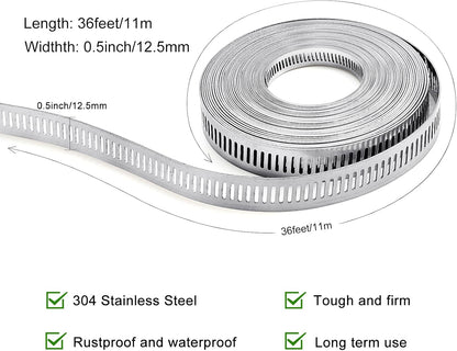 Hose Clamps, DIY 13 FT Metal Strap + 8 Fasteners, Hose Clamps Stainless Steel, Large Adjustable Hose Clamp Pipe Clamp for Pipe Automotive Mechanical Applications