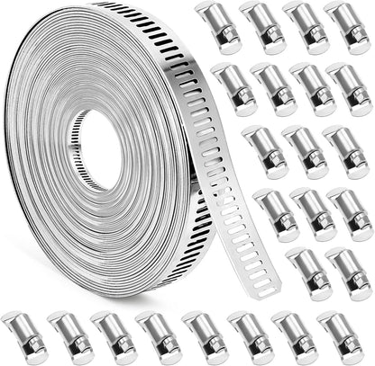 Hose Clamps, DIY 13 FT Metal Strap + 8 Fasteners, Hose Clamps Stainless Steel, Large Adjustable Hose Clamp Pipe Clamp for Pipe Automotive Mechanical Applications