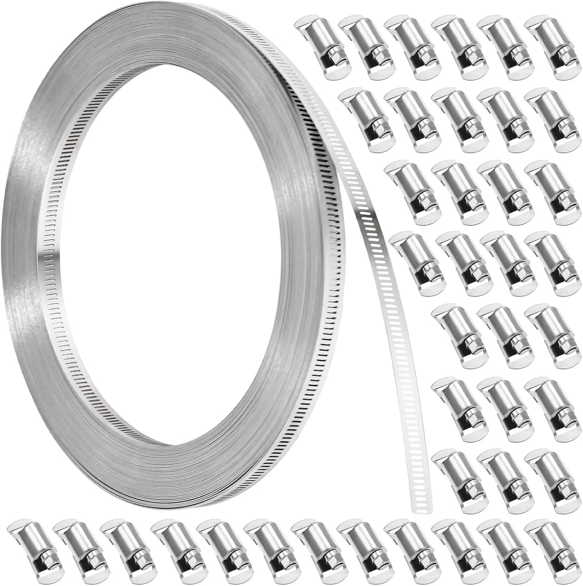 Hose Clamps, DIY 13 FT Metal Strap + 8 Fasteners, Hose Clamps Stainless Steel, Large Adjustable Hose Clamp Pipe Clamp for Pipe Automotive Mechanical Applications