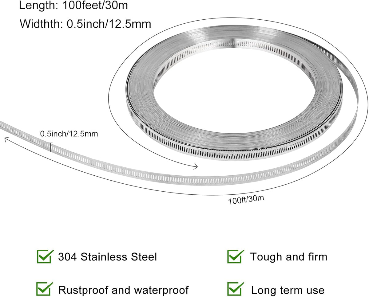 Hose Clamps, DIY 13 FT Metal Strap + 8 Fasteners, Hose Clamps Stainless Steel, Large Adjustable Hose Clamp Pipe Clamp for Pipe Automotive Mechanical Applications