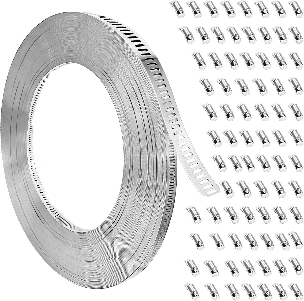 Hose Clamps, DIY 13 FT Metal Strap + 8 Fasteners, Hose Clamps Stainless Steel, Large Adjustable Hose Clamp Pipe Clamp for Pipe Automotive Mechanical Applications