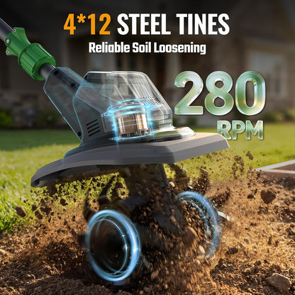 WORKPROX 20V Cordless Tiller Cultivator, Electric Garden Rototiller