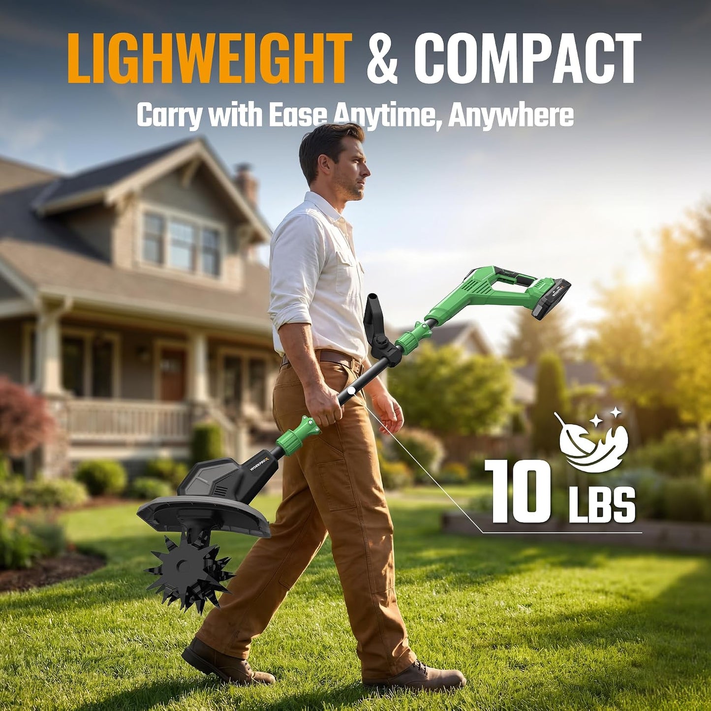 WORKPROX 20V Cordless Tiller Cultivator, Electric Garden Rototiller