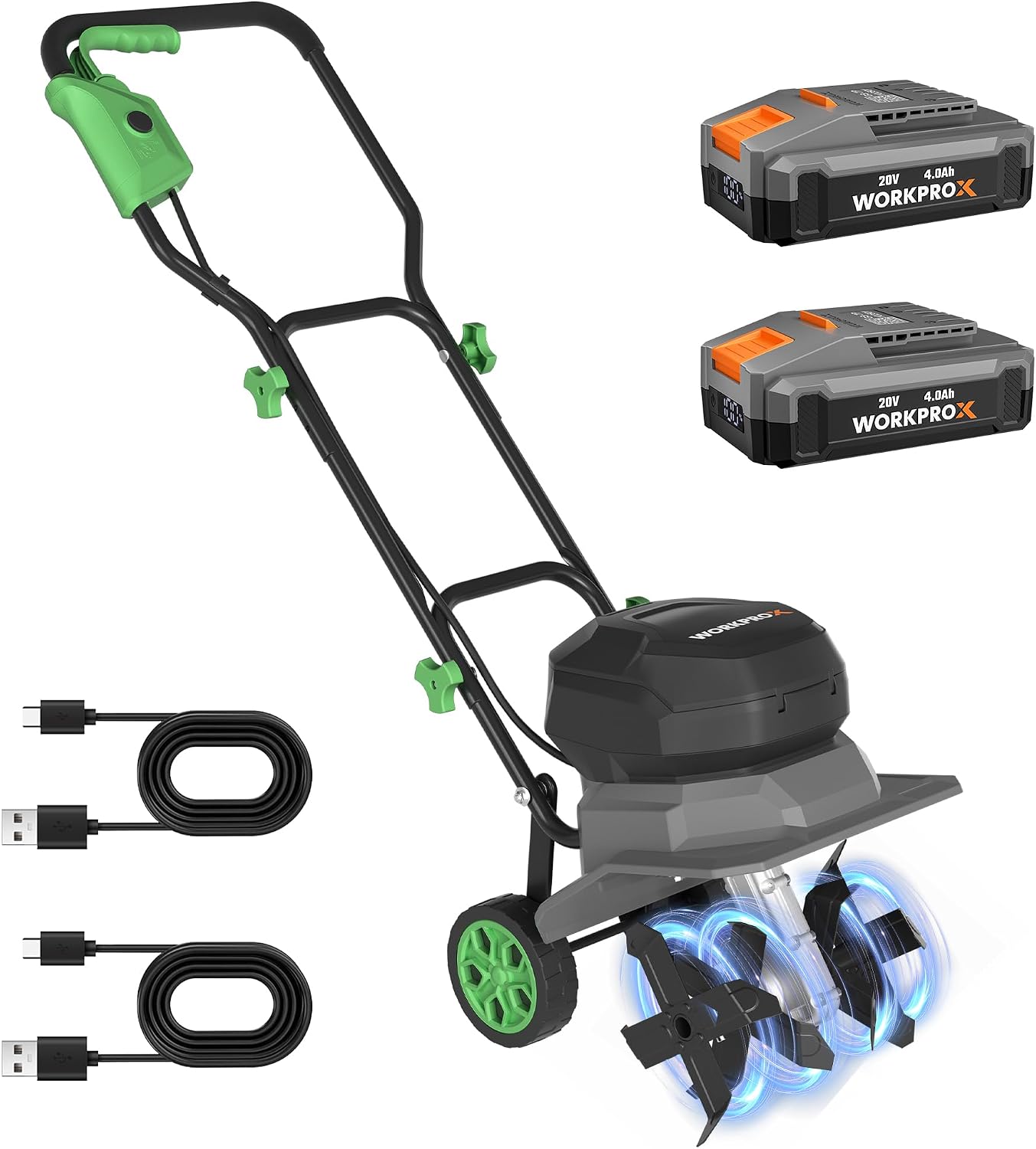 WORKPROX 20V Cordless Tiller Cultivator, Electric Garden Rototiller