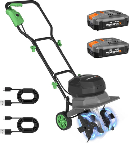 WORKPROX 20V Cordless Tiller Cultivator, Electric Garden Rototiller