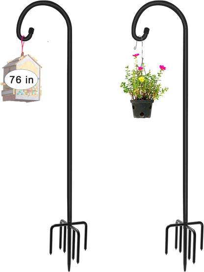 76 inch Outdoor Shepherd Hook with 7 Prong Base (2 Packs), Adjustable Heavy Duty Garden Hanging Stake for Bird Feeder Solar Light Plant Hanger Wedding Decor, Matte Black