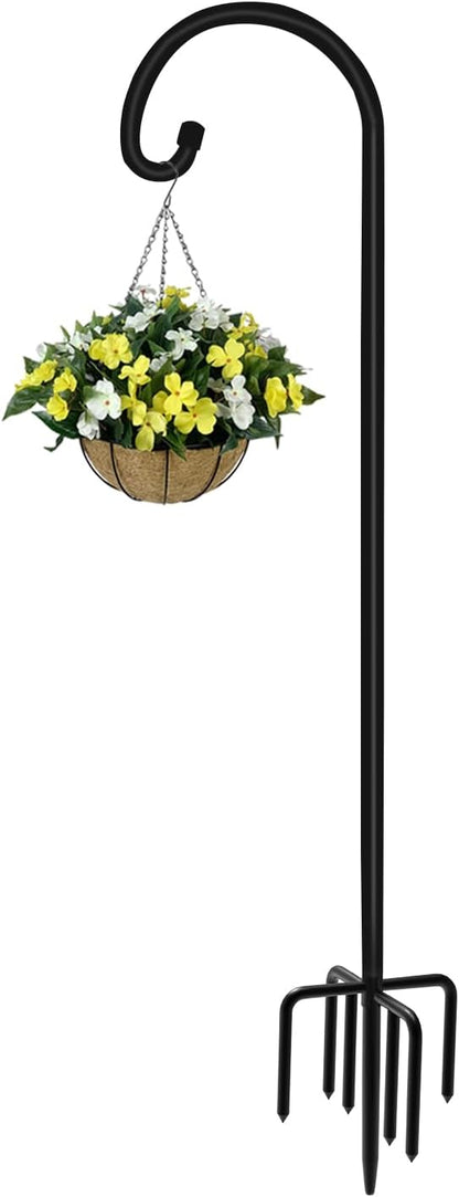 76 inch Outdoor Shepherd Hook with 7 Prong Base (2 Packs), Adjustable Heavy Duty Garden Hanging Stake for Bird Feeder Solar Light Plant Hanger Wedding Decor, Matte Black