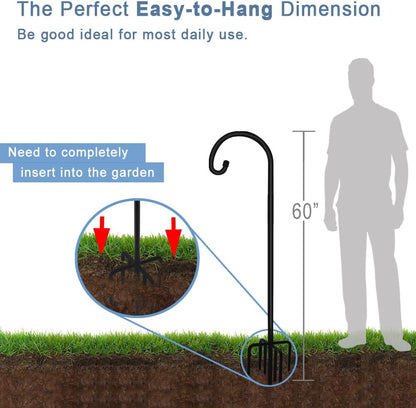 76 inch Outdoor Shepherd Hook with 7 Prong Base (2 Packs), Adjustable Heavy Duty Garden Hanging Stake for Bird Feeder Solar Light Plant Hanger Wedding Decor, Matte Black
