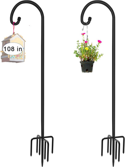 76 inch Outdoor Shepherd Hook with 7 Prong Base (2 Packs), Adjustable Heavy Duty Garden Hanging Stake for Bird Feeder Solar Light Plant Hanger Wedding Decor, Matte Black