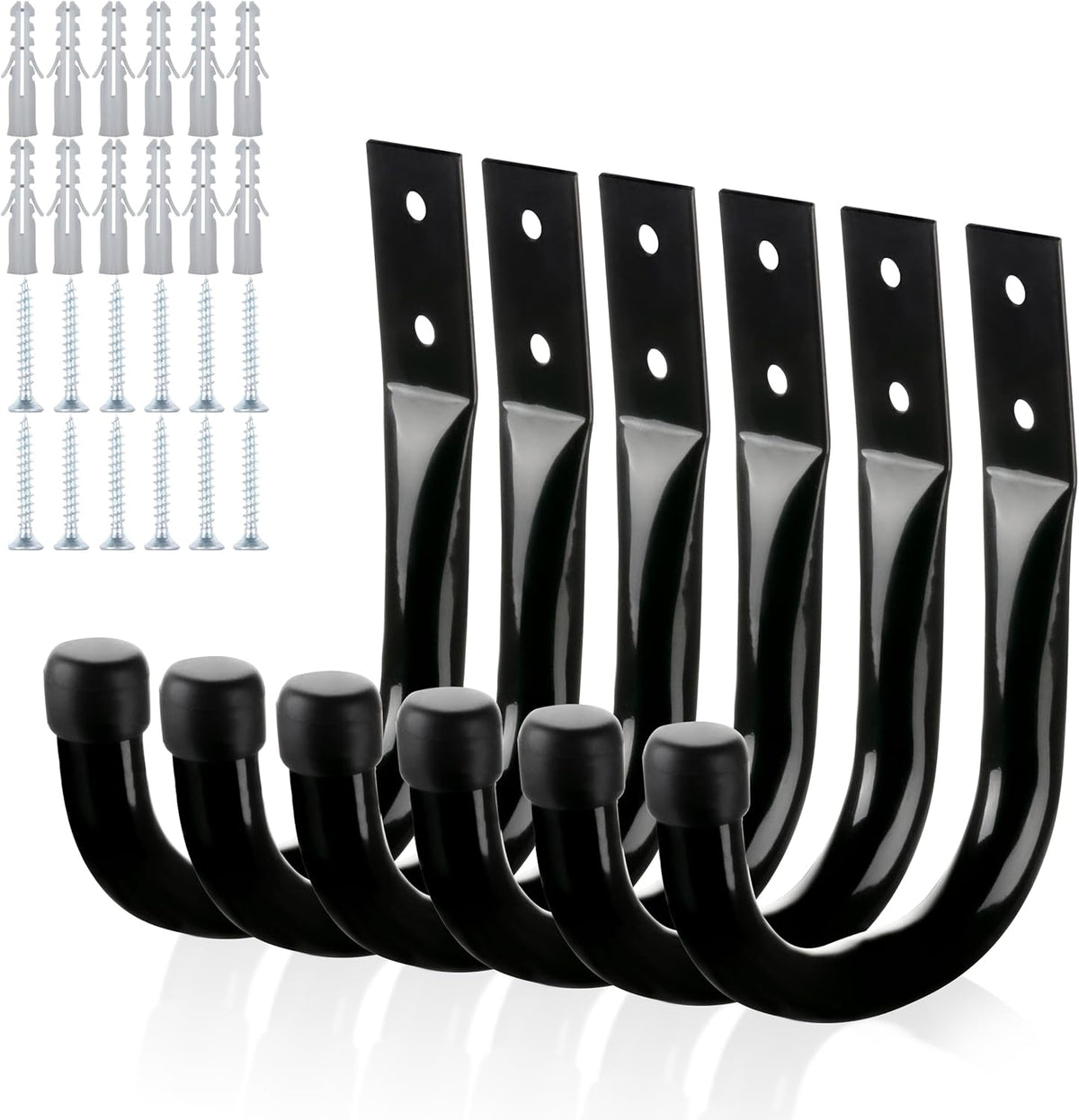 Wall Hooks for Garage Garden, 4 Pack Water Hose Holder, Large Garage Storage Hanger for Ladder Bike Extension Cord Tool, Wall Mount l Hooks, Black Heavy Duty 8 inch Long Hook