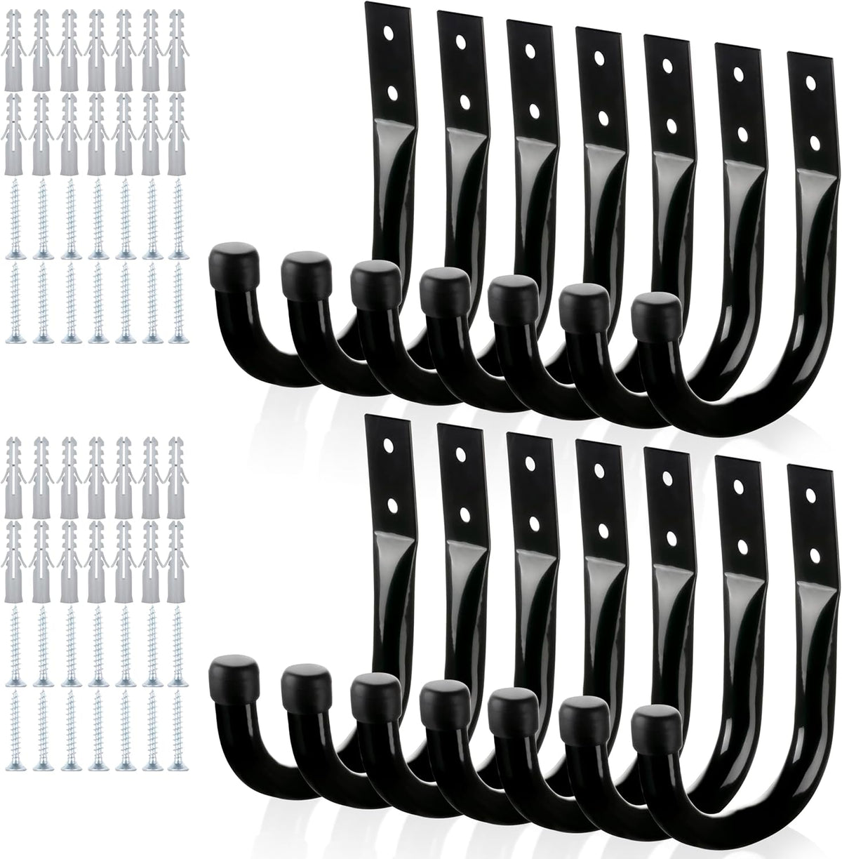 Wall Hooks for Garage Garden, 4 Pack Water Hose Holder, Large Garage Storage Hanger for Ladder Bike Extension Cord Tool, Wall Mount l Hooks, Black Heavy Duty 8 inch Long Hook